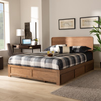 Baxton Studio Eleni-Ash Walnut-Full Eleni Modern and Contemporary Transitional Dark Grey Fabric Upholstered and Ash Walnut Brown Finished Wood Full Size 3-Drawer Platform Storage Bed